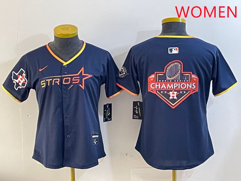 Women Houston Astros Blank Drak Blue Three generations Joint Name 2025 Nike MLB Jersey style 22->women mlb jersey->Women Jersey